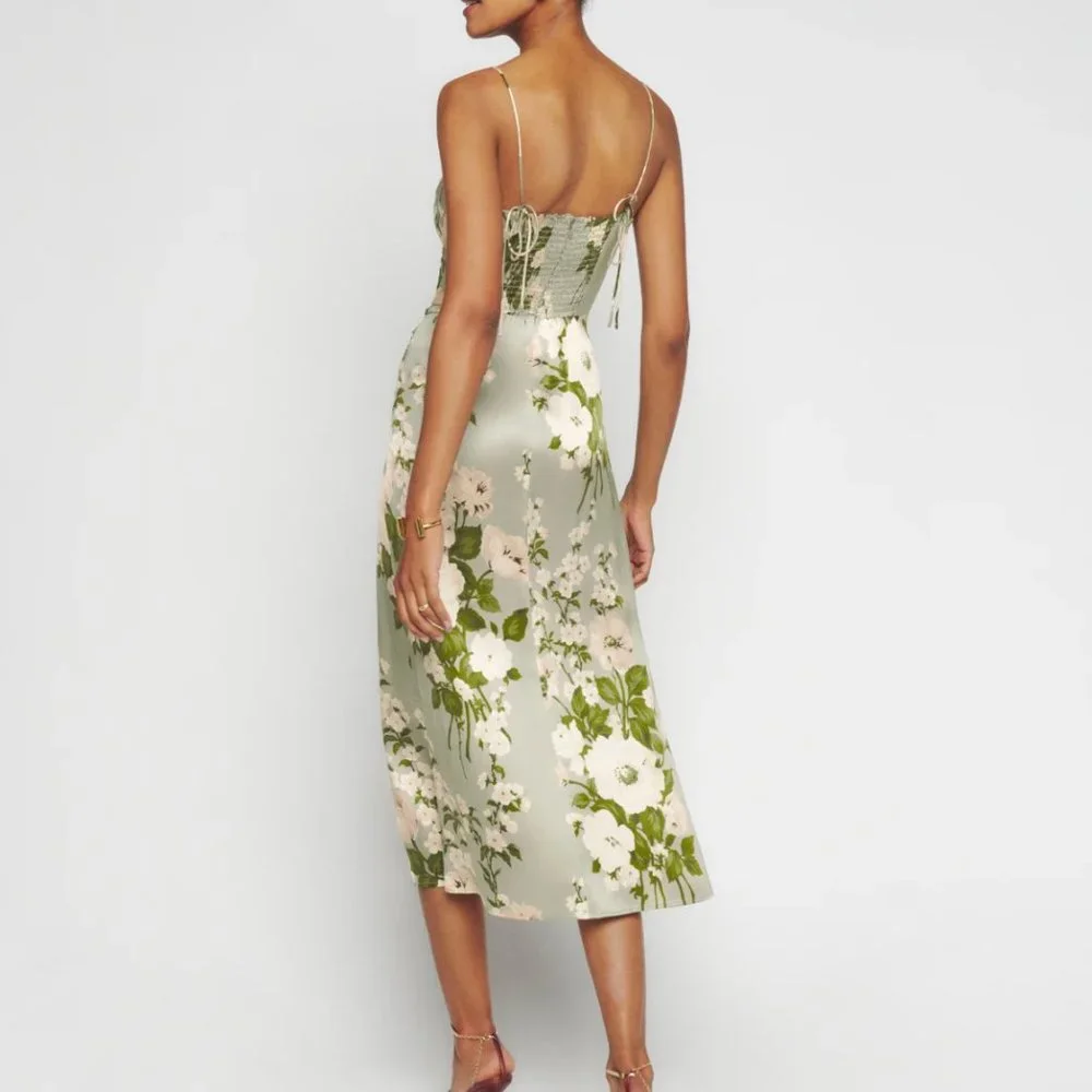 Reformation Sage Green Floral Midi Dress - Picture 4 of 10